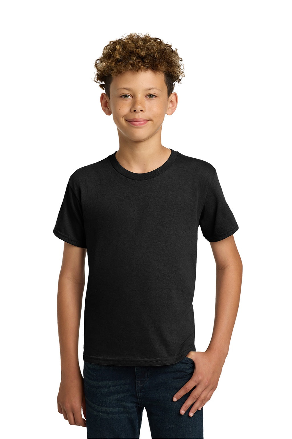 Gildan 5000B Youth Short Sleeve Crewneck T-Shirt Black Model Front