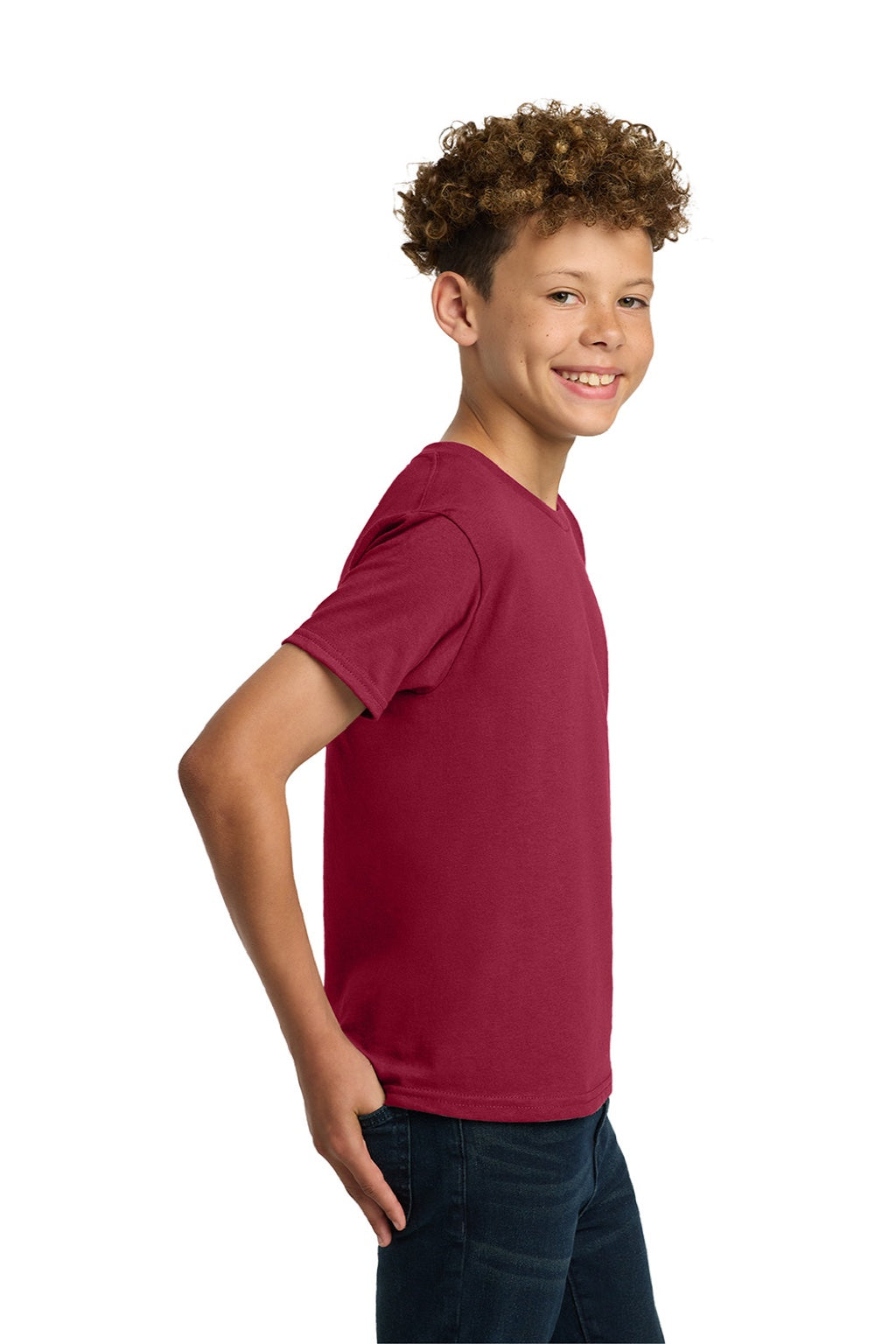 Gildan 5000B Youth Short Sleeve Crewneck T-Shirt Cardinal Red Model Side