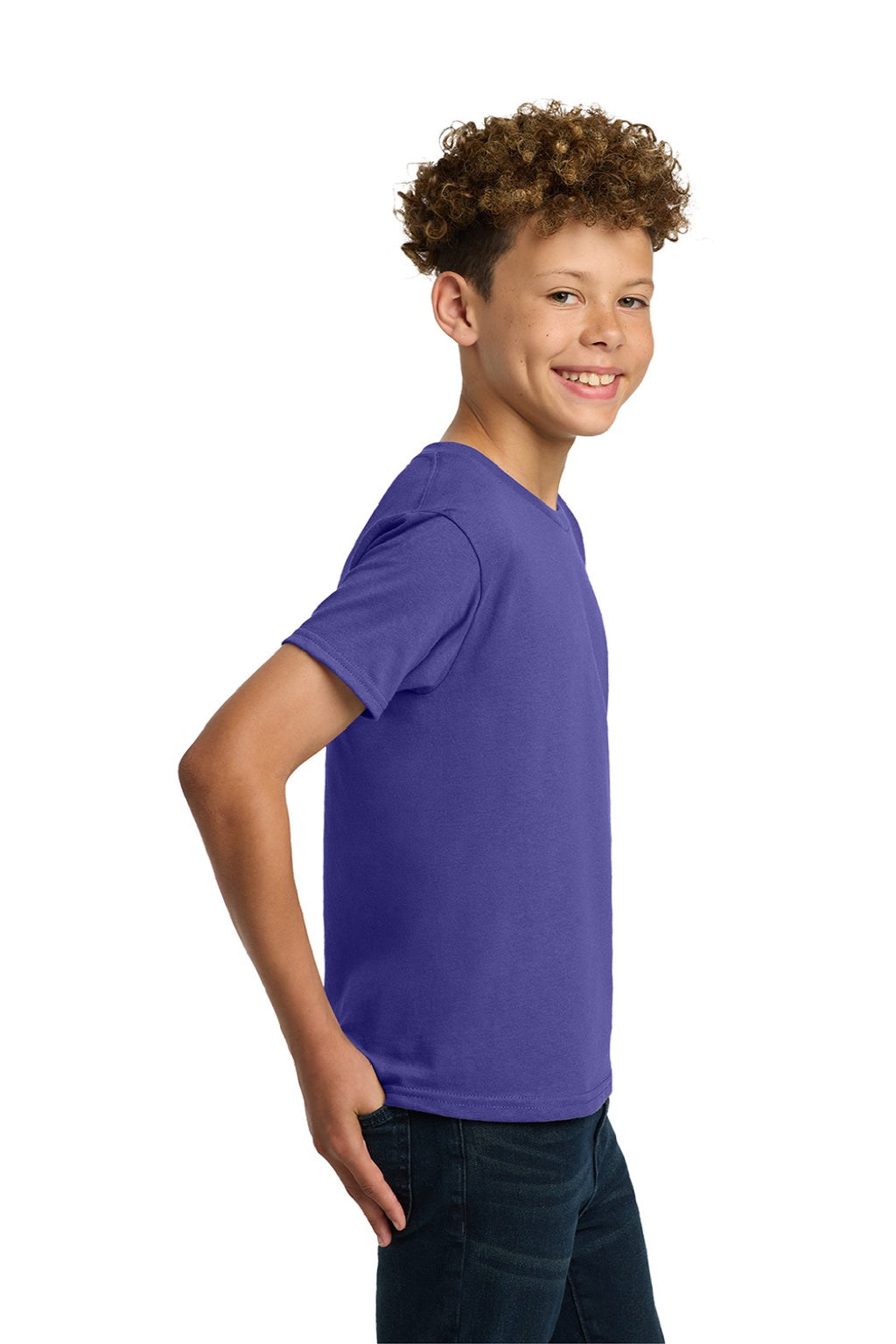 Gildan 5000B Youth Short Sleeve Crewneck T-Shirt Cobalt Blue Model Side