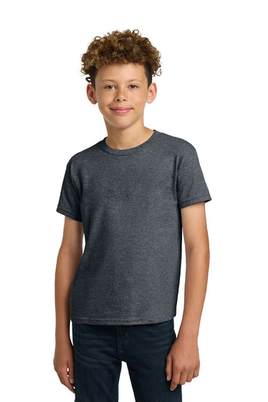 Gildan 5000B Youth Short Sleeve Crewneck T-Shirt Heather Dark Grey Model Front
