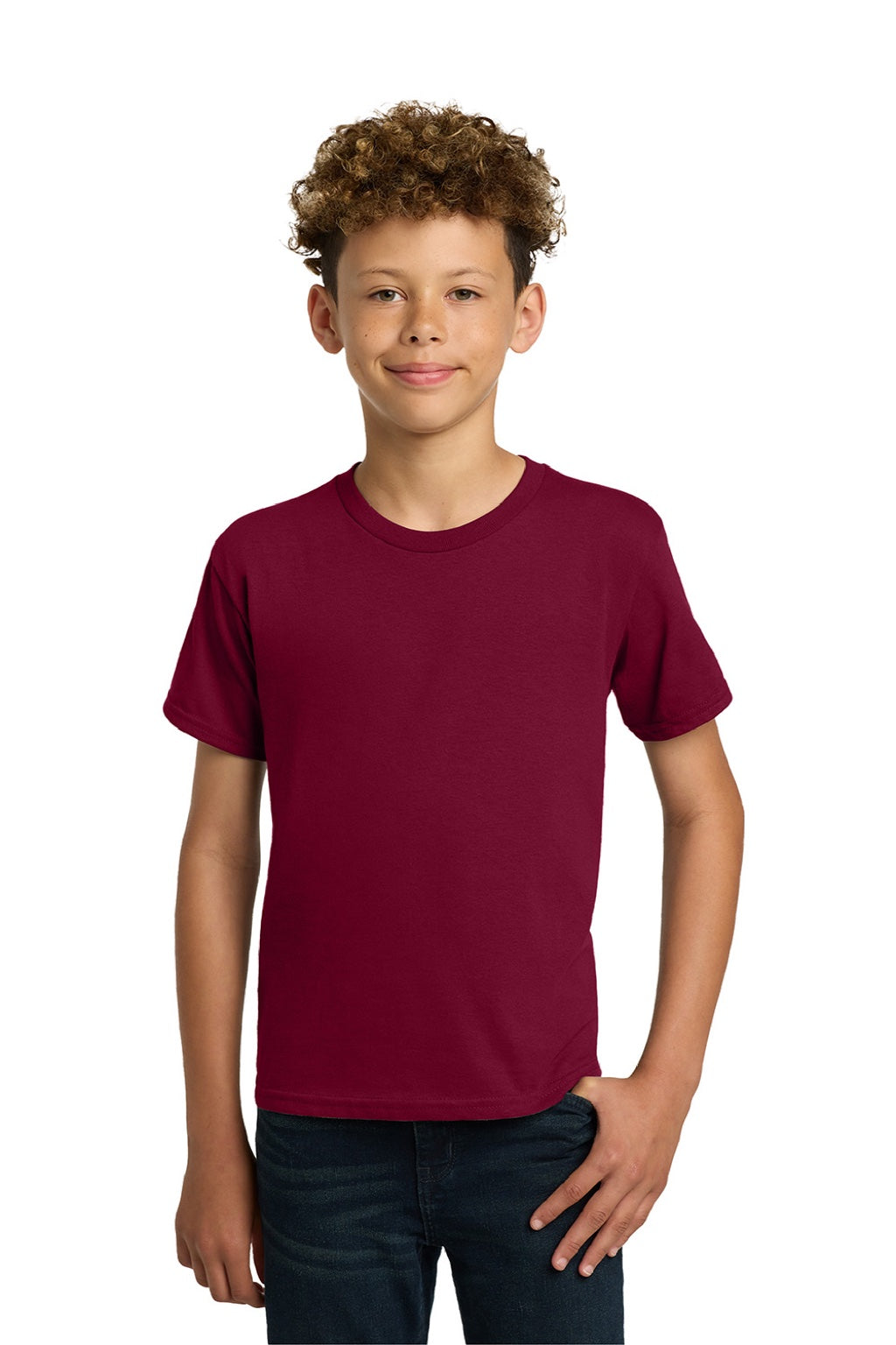 Gildan 5000B Youth Short Sleeve Crewneck T-Shirt Garnet Red Model Front