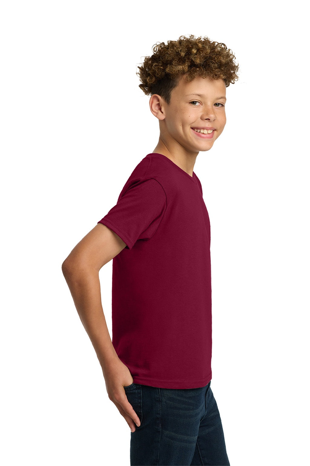 Gildan 5000B Youth Short Sleeve Crewneck T-Shirt Garnet Red Model Side
