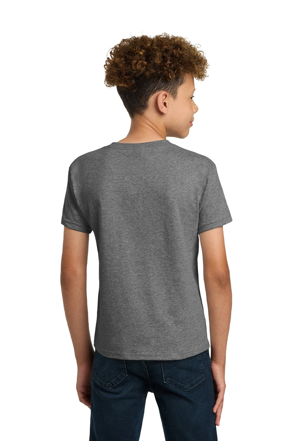 Gildan 5000B Youth Short Sleeve Crewneck T-Shirt Heather Graphite Grey Model Back