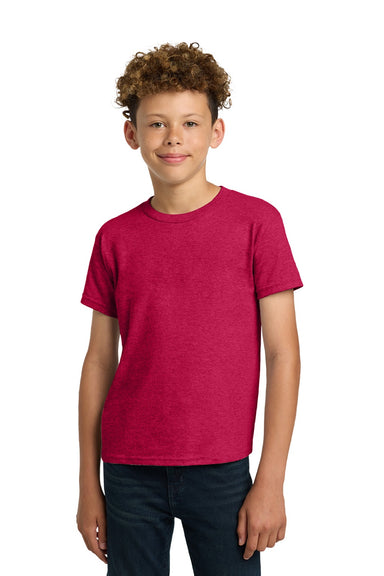 Gildan 5000B Youth Short Sleeve Crewneck T-Shirt Heather Red Model Front
