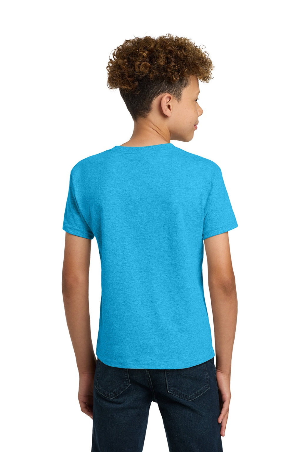 Gildan 5000B Youth Short Sleeve Crewneck T-Shirt Heather Sapphire Blue Model Back