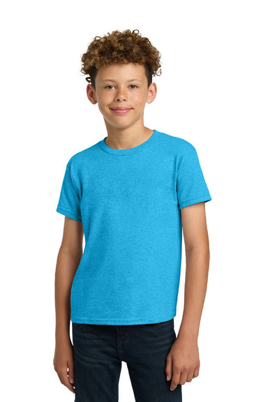 Gildan 5000B Youth Short Sleeve Crewneck T-Shirt Heather Sapphire Blue Model Front