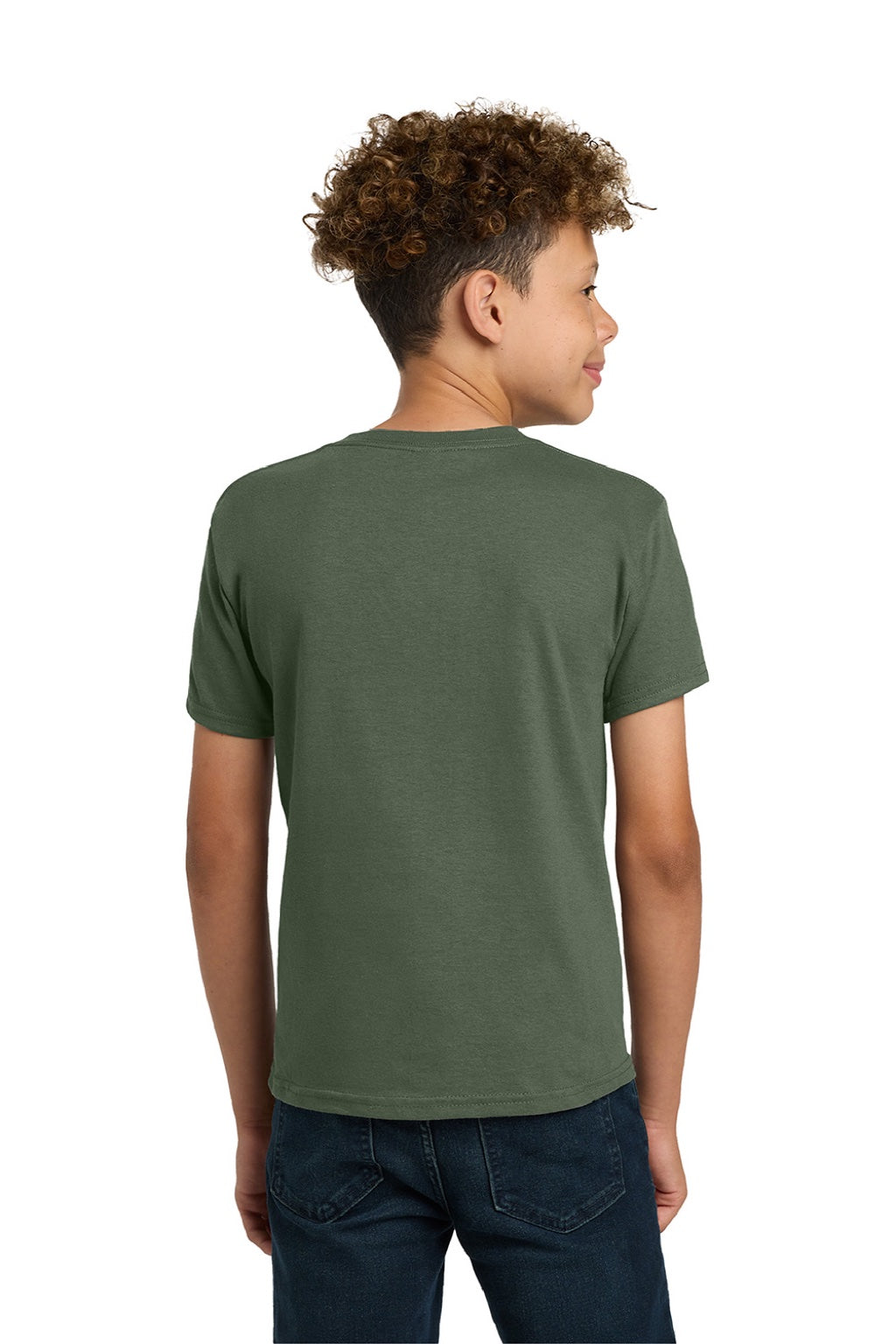 Gildan 5000B Youth Short Sleeve Crewneck T-Shirt Military Green Model Back