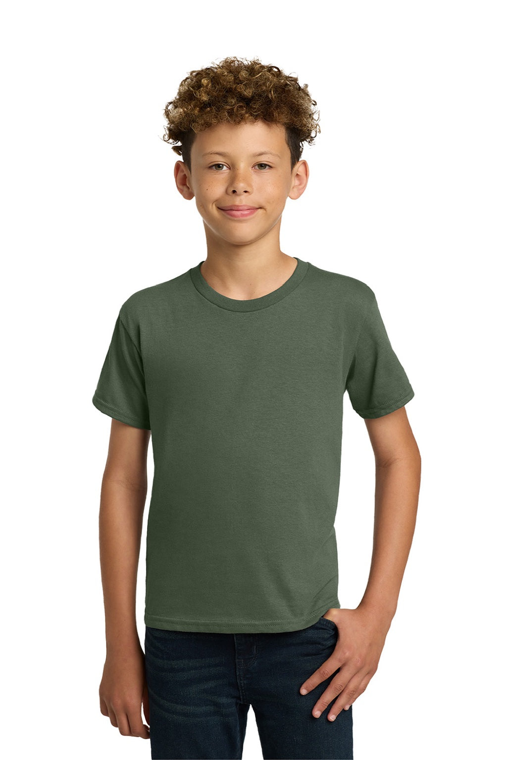Gildan 5000B Youth Short Sleeve Crewneck T-Shirt Military Green Model Front