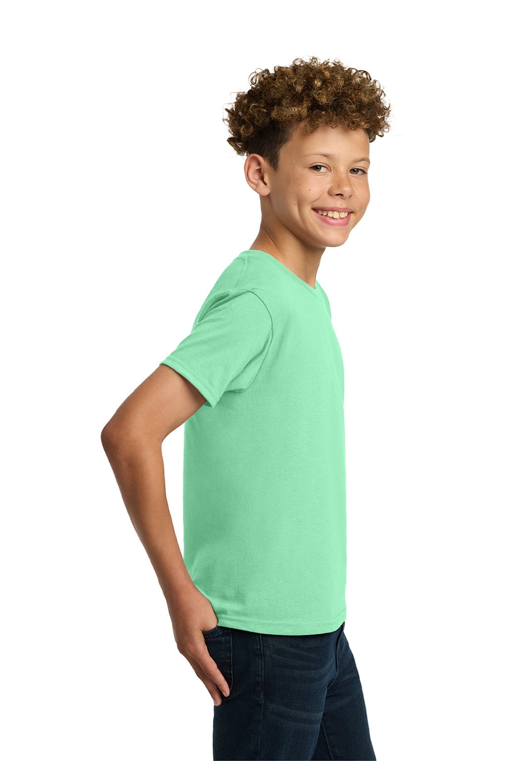Gildan 5000B Youth Short Sleeve Crewneck T-Shirt Mint Green Model Side
