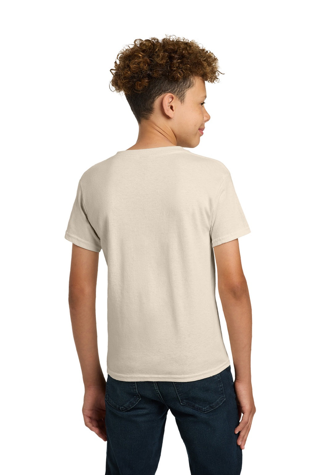 Gildan 5000B Youth Short Sleeve Crewneck T-Shirt Natural Model Back