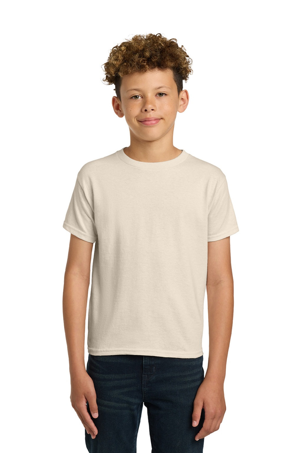 Gildan 5000B Youth Short Sleeve Crewneck T-Shirt Natural Model Front