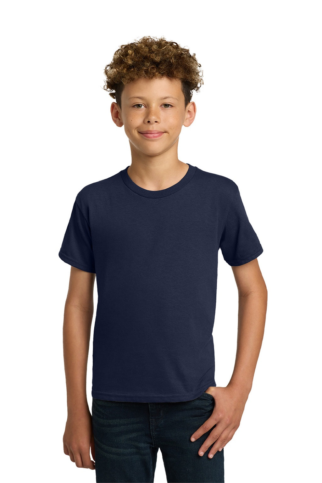 Gildan 5000B Youth Short Sleeve Crewneck T-Shirt Navy Blue Model Front