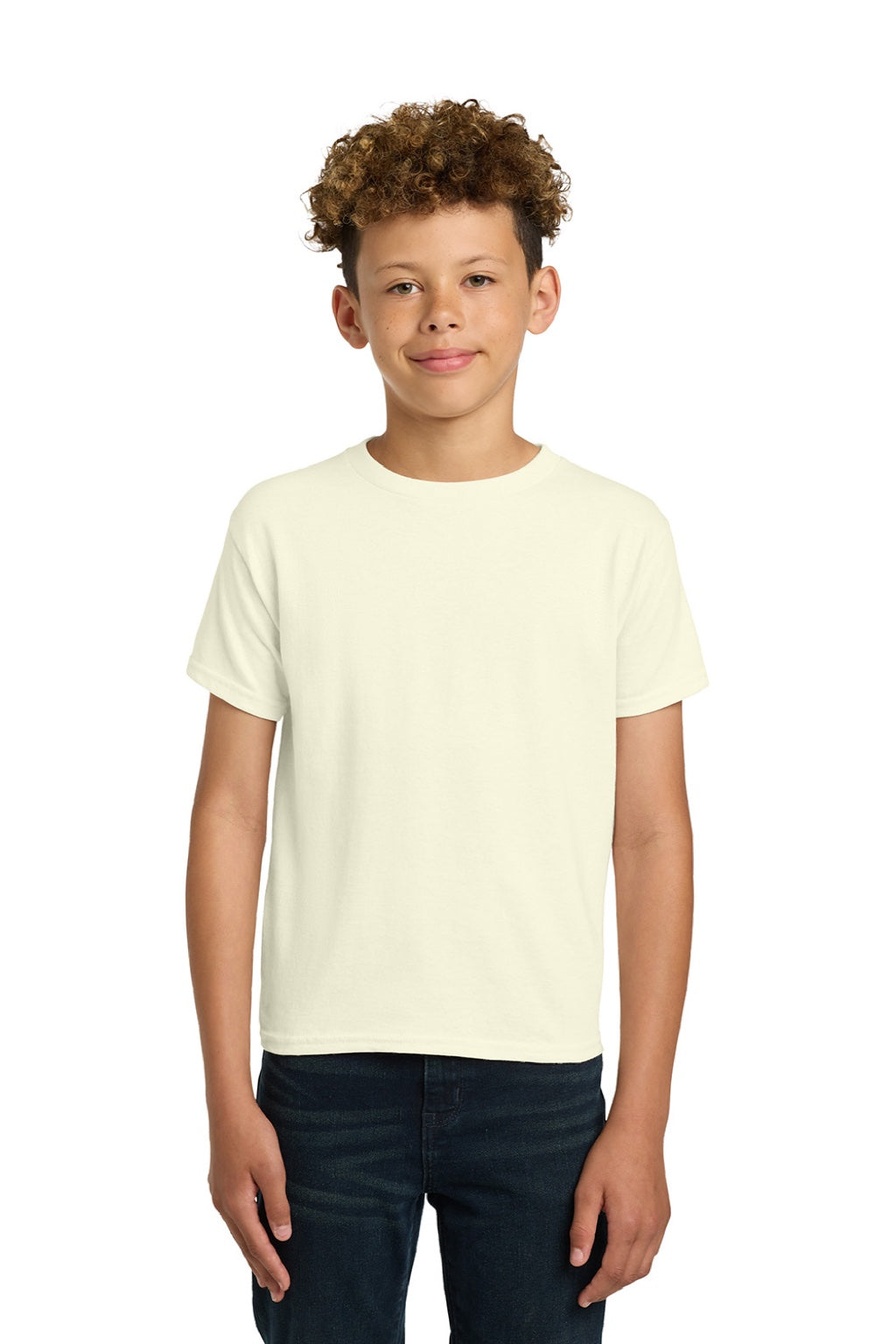 Gildan 5000B Youth Short Sleeve Crewneck T-Shirt Off White Model Front