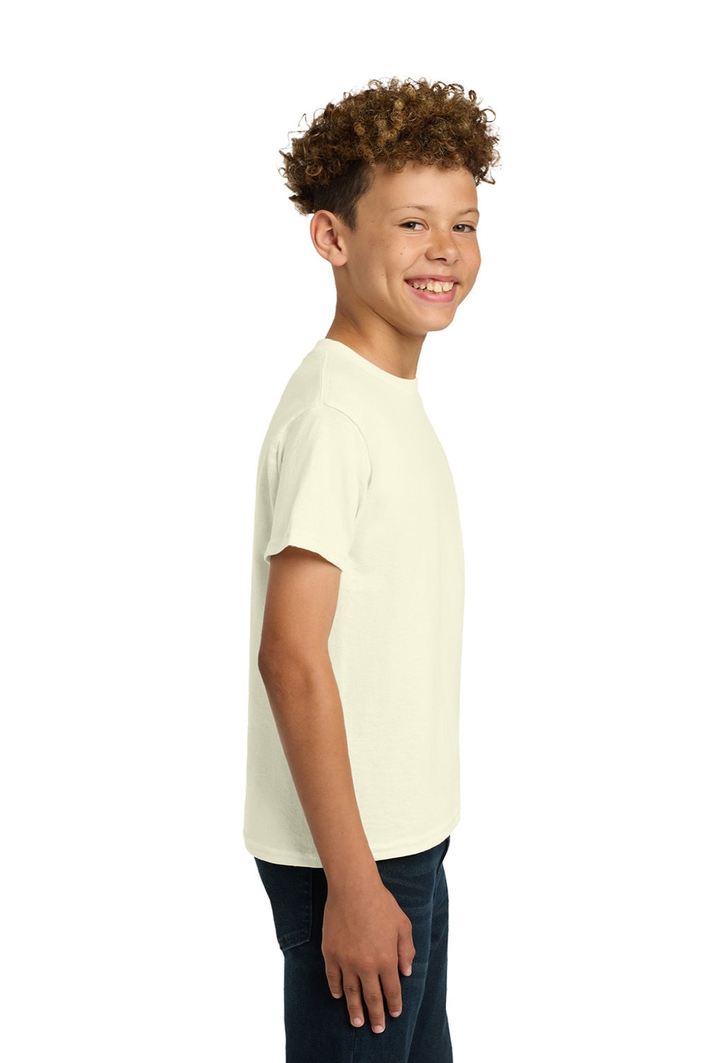 Gildan 5000B Youth Short Sleeve Crewneck T-Shirt Off White Model Side