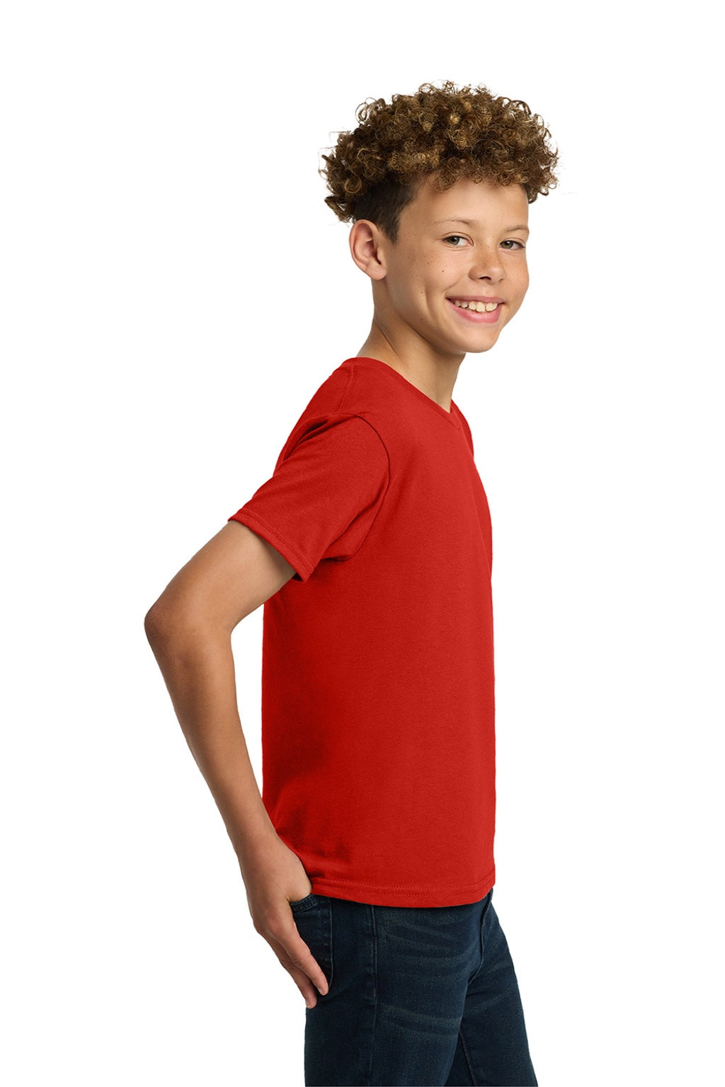Gildan 5000B Youth Short Sleeve Crewneck T-Shirt Red Model Side