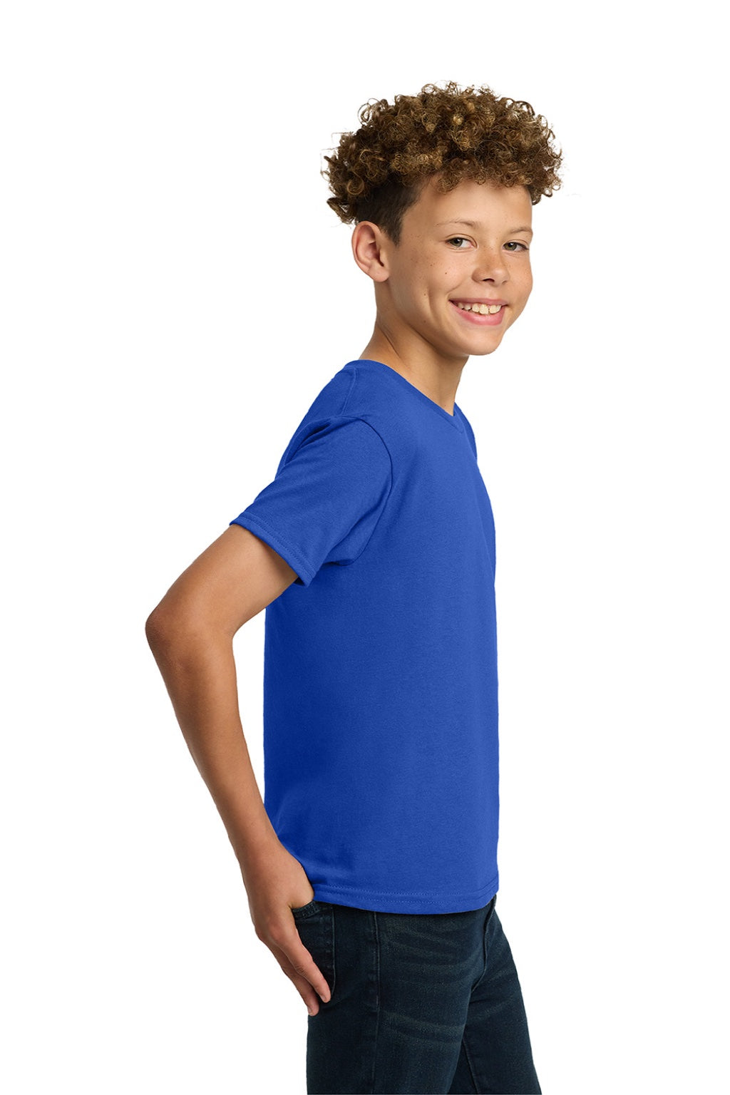 Gildan 5000B Youth Short Sleeve Crewneck T-Shirt Royal Blue Model Side