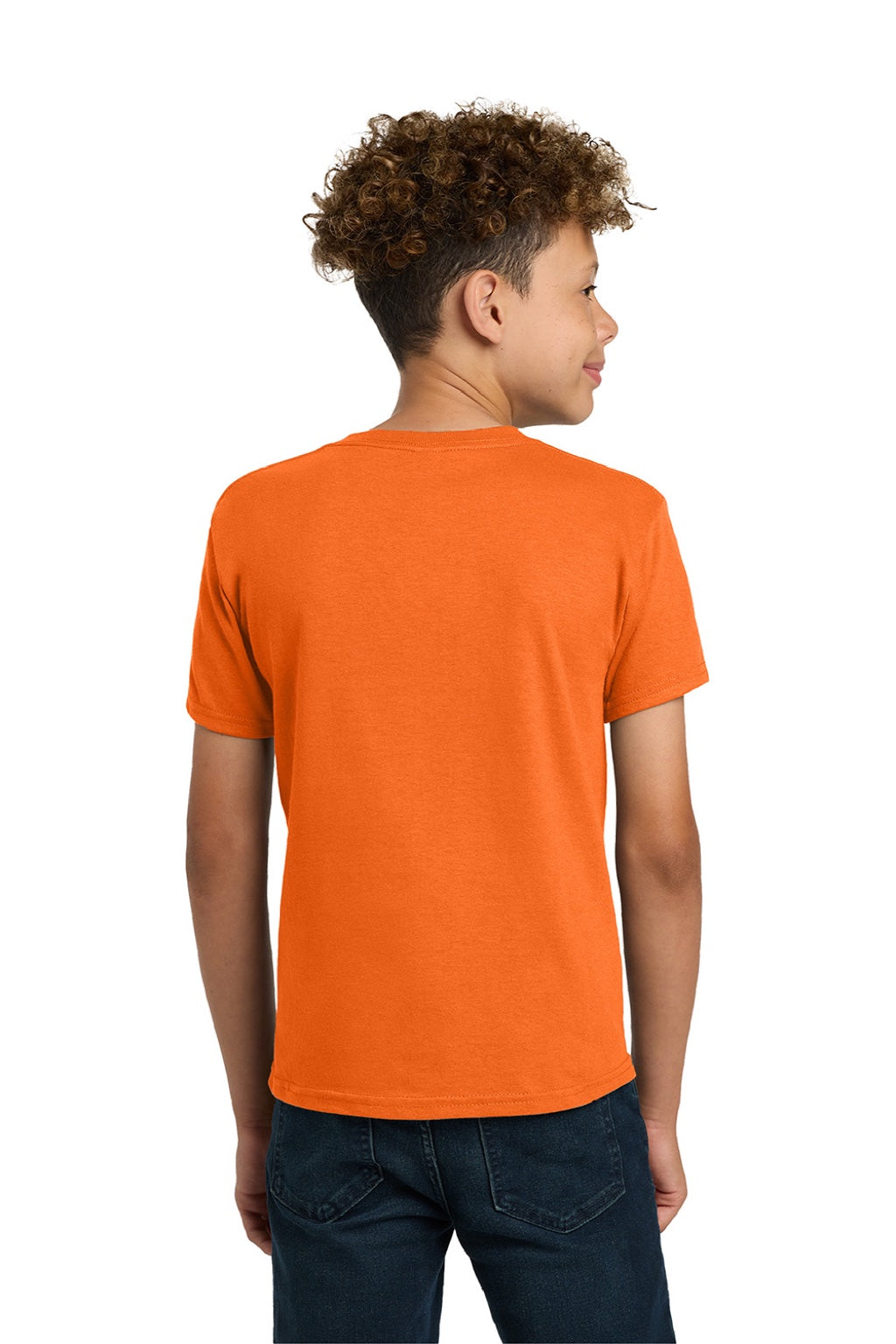 Gildan 5000B Youth Short Sleeve Crewneck T-Shirt Safety Orange Model Back