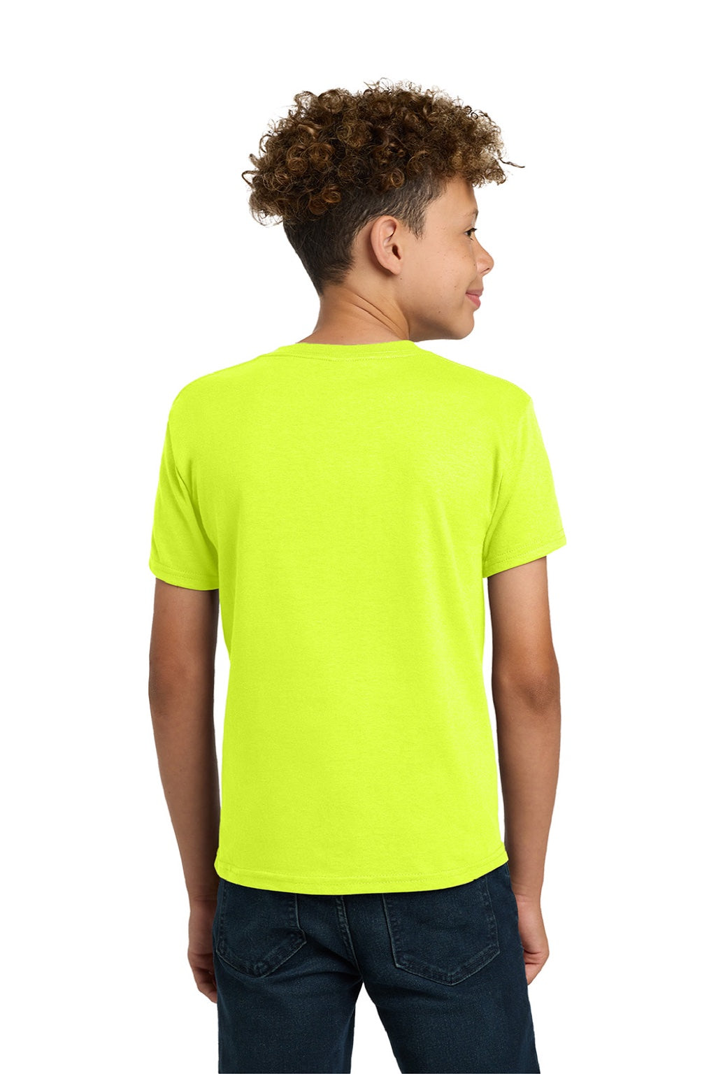 Gildan 5000B Youth Short Sleeve Crewneck T-Shirt Safety Green Model Back