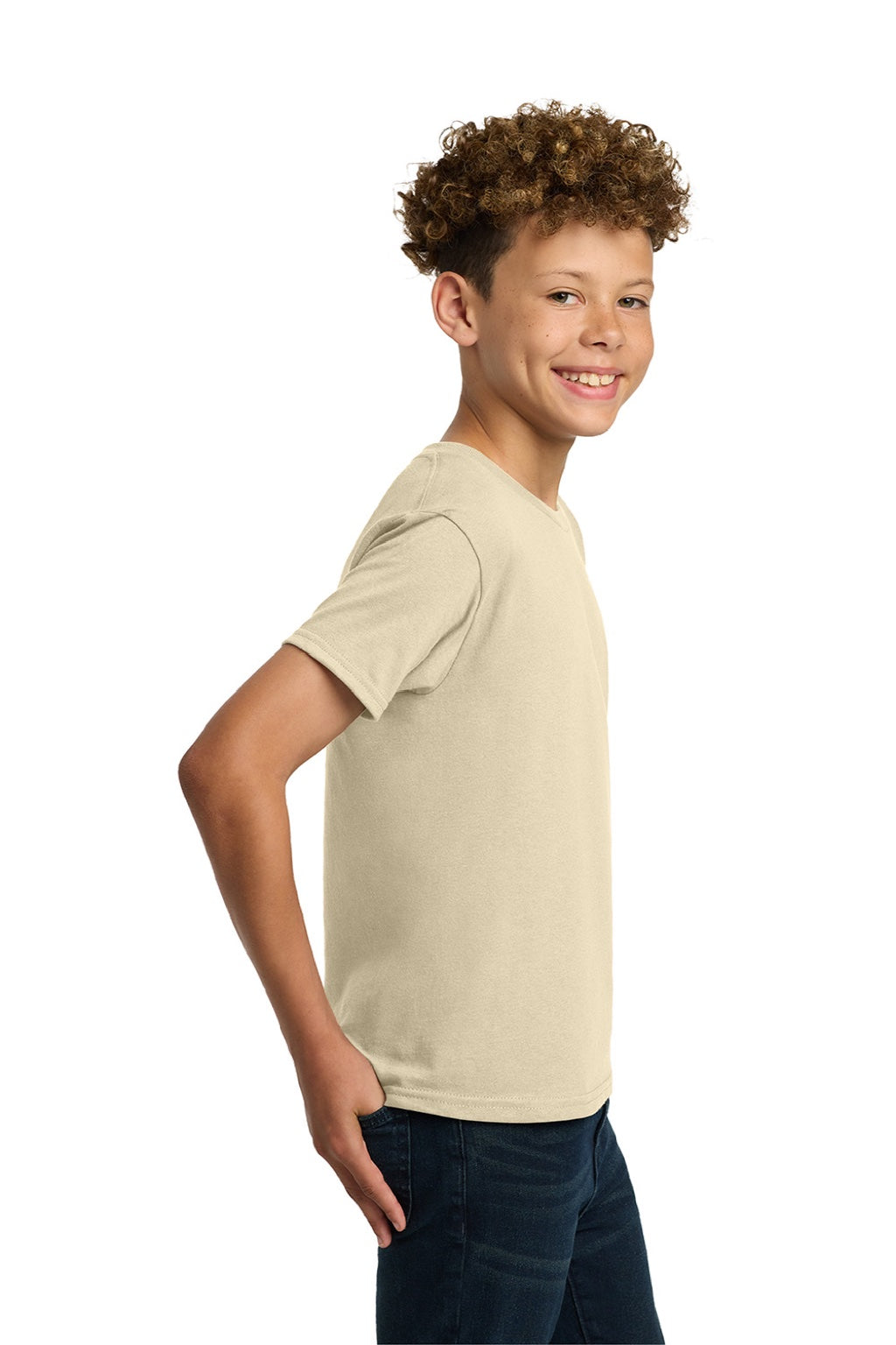 Gildan 5000B Youth Short Sleeve Crewneck T-Shirt Sand Model Side