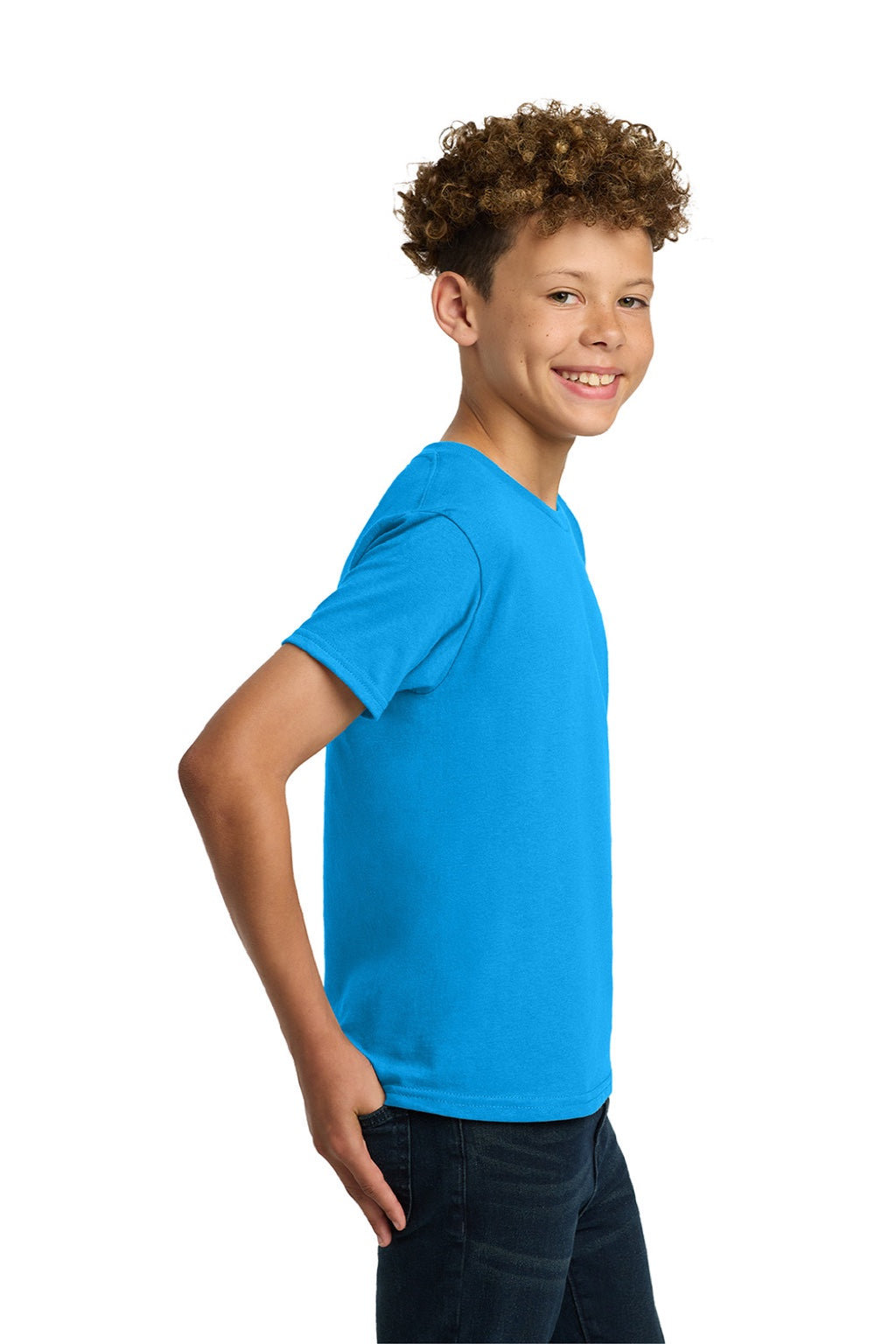Gildan 5000B Youth Short Sleeve Crewneck T-Shirt Sapphire Blue Model Side