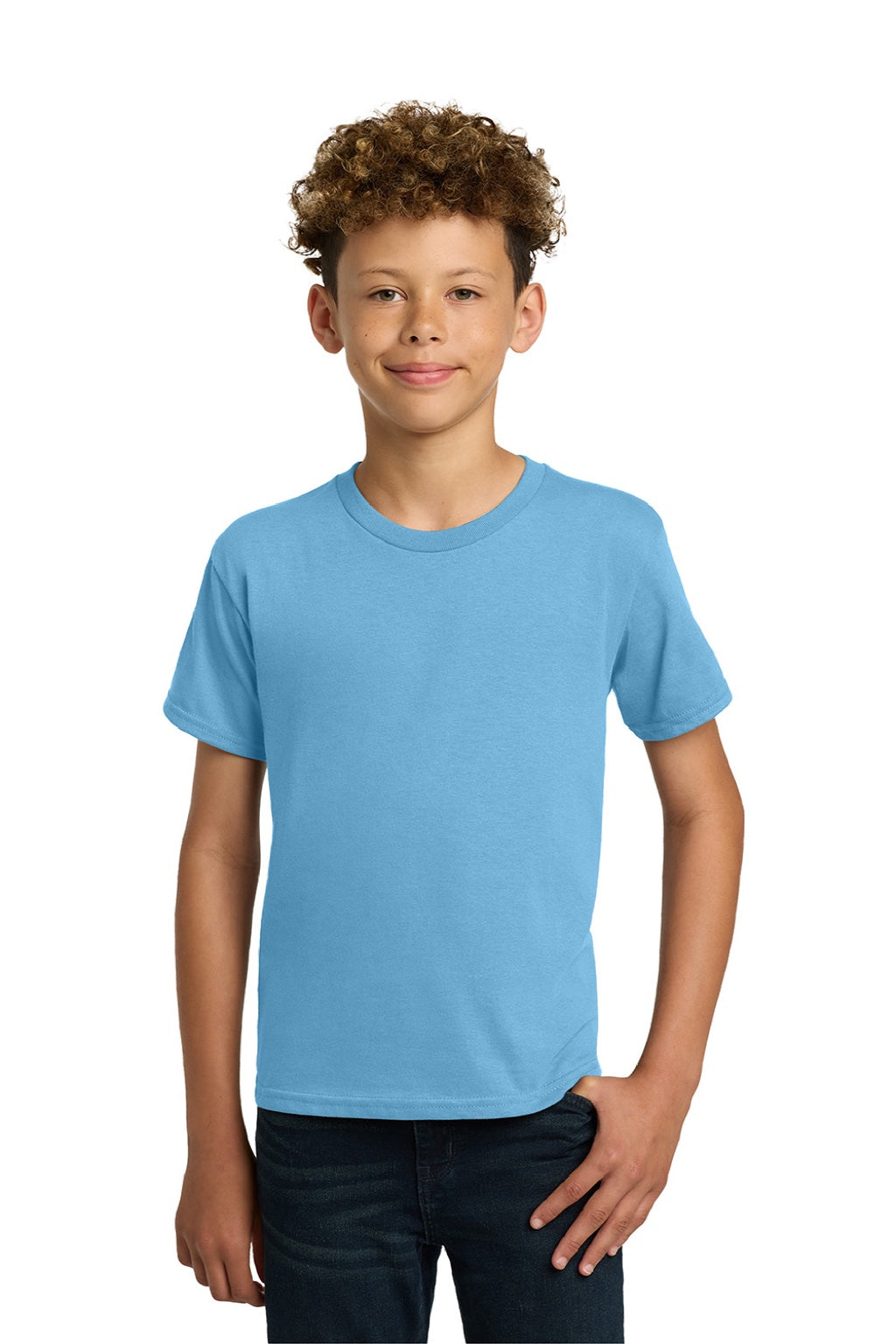 Gildan 5000B Youth Short Sleeve Crewneck T-Shirt Sky Blue Model Front