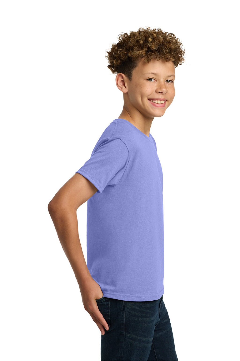 Gildan 5000B Youth Short Sleeve Crewneck T-Shirt Violet Purple Model Side