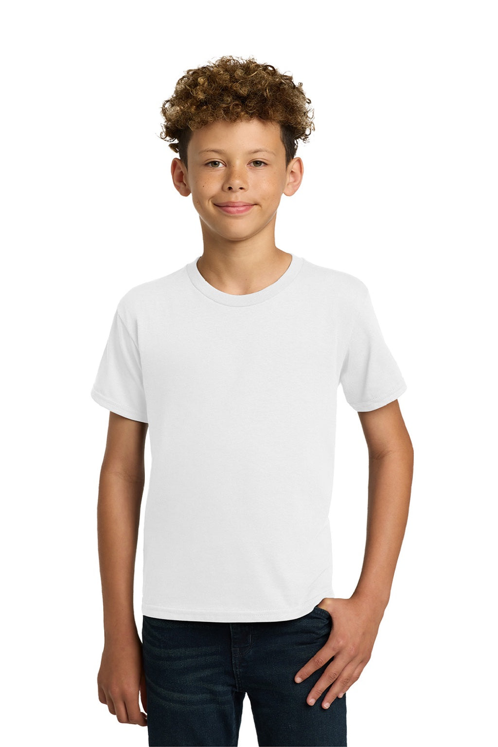 Gildan 5000B Youth Short Sleeve Crewneck T-Shirt White Model Front