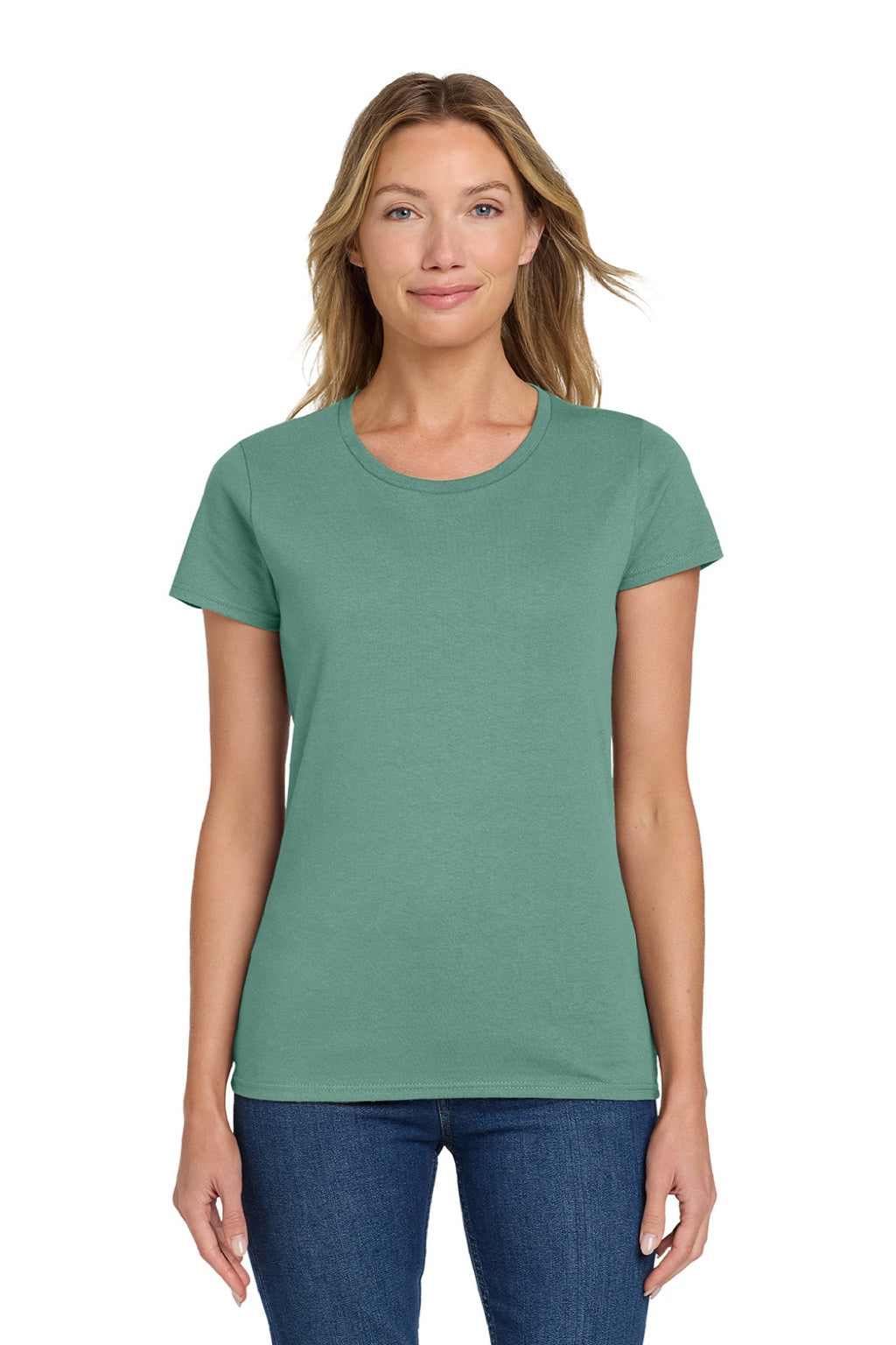 Gildan 5000L Womens Short Sleeve Crewneck T-Shirt Aquatic Green Model Front