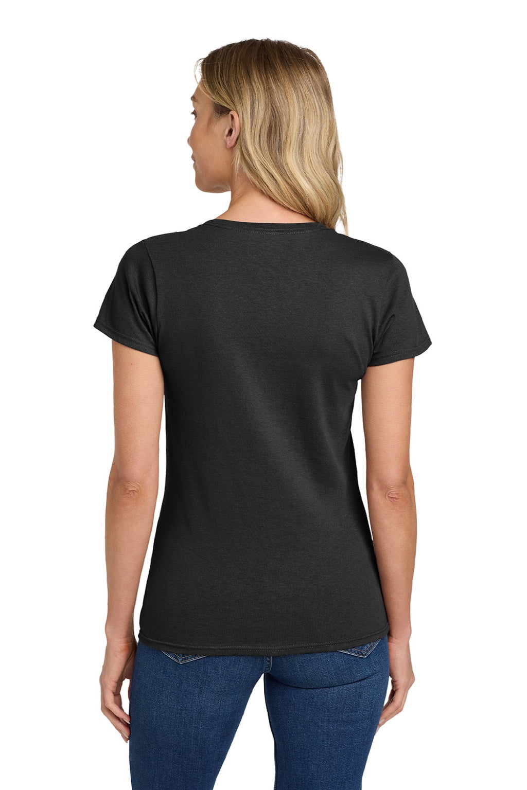 Gildan 5000L Womens Short Sleeve Crewneck T-Shirt Black Model Back