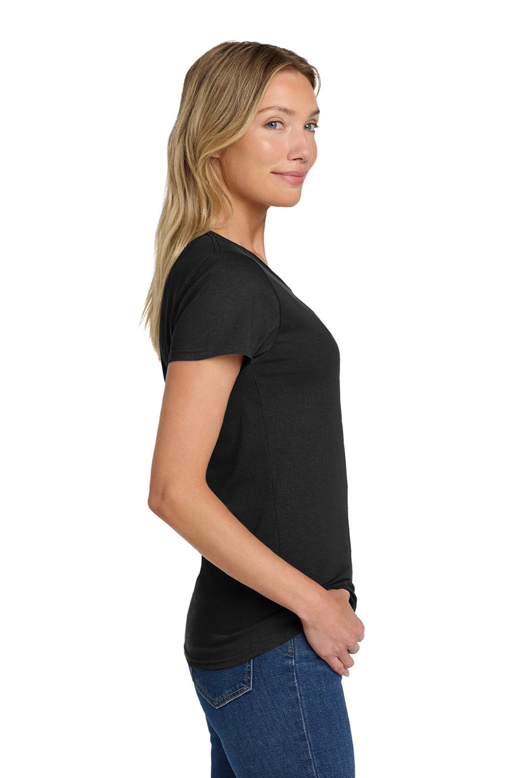 Gildan 5000L Womens Short Sleeve Crewneck T-Shirt Black Model Side