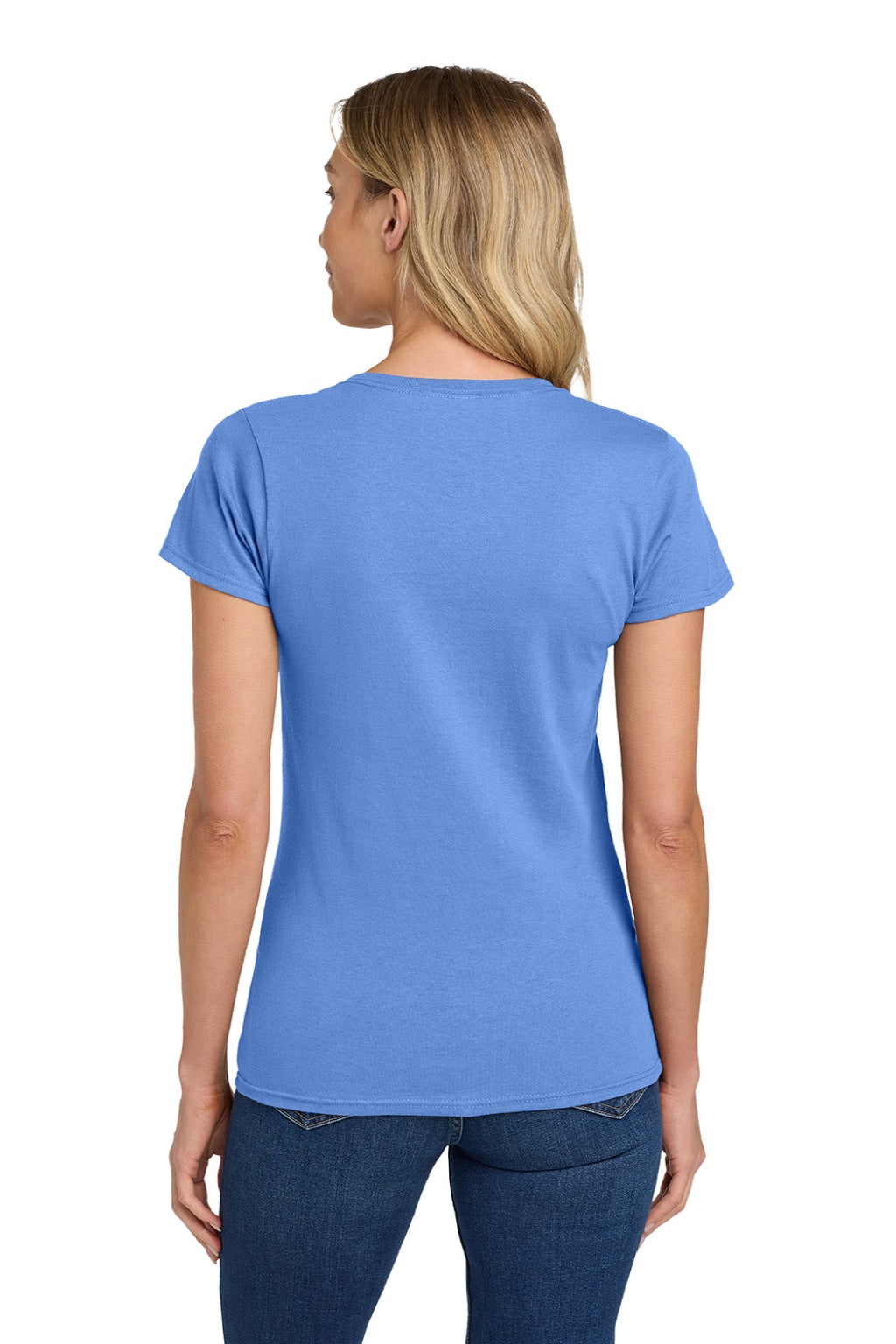 Gildan 5000L Womens Short Sleeve Crewneck T-Shirt Carolina Blue Model Back