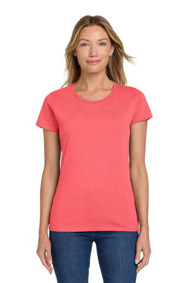 Gildan 5000L Womens Short Sleeve Crewneck T-Shirt Coral Silk Model Front