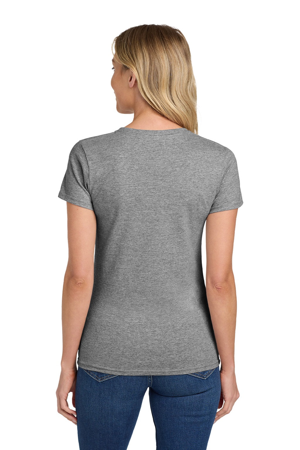 Gildan 5000L Womens Short Sleeve Crewneck T-Shirt Heather Graphite Grey Model Back