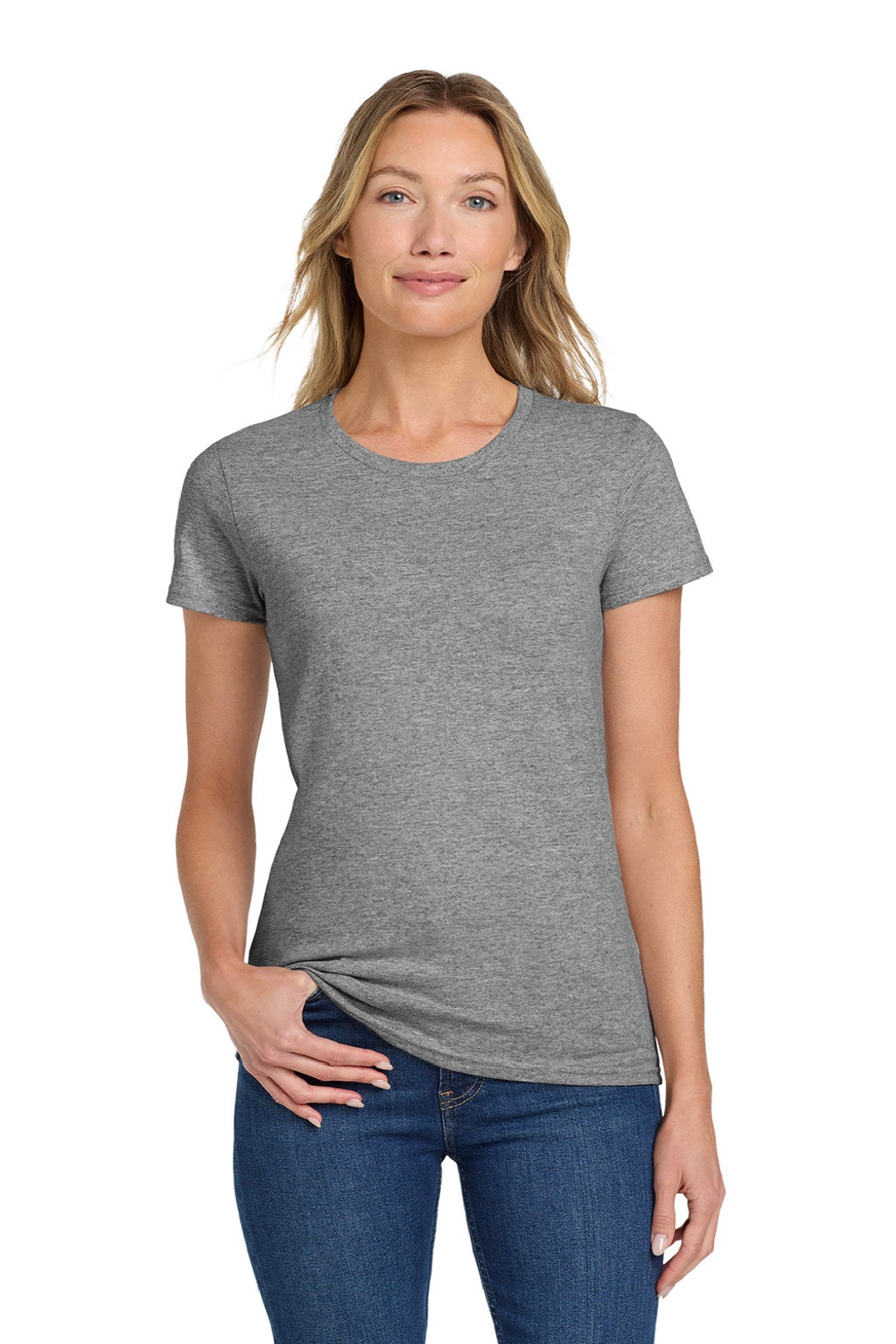 Gildan 5000L Womens Short Sleeve Crewneck T-Shirt Heather Graphite Grey Model Front