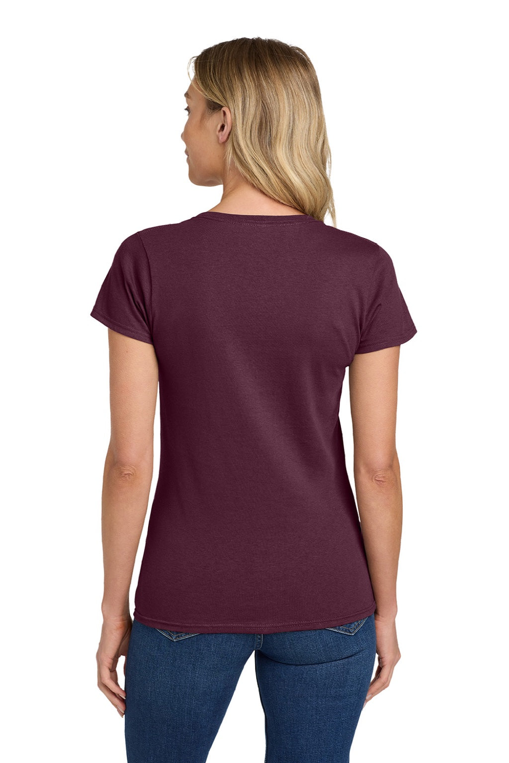 Gildan 5000L Womens Short Sleeve Crewneck T-Shirt Maroon Model Back
