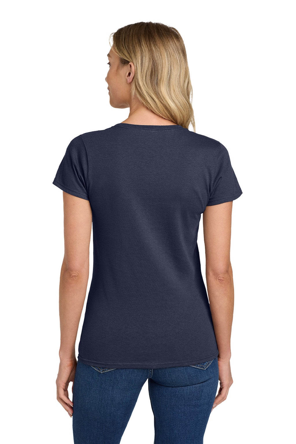 Gildan 5000L Womens Short Sleeve Crewneck T-Shirt Navy Blue Model Back