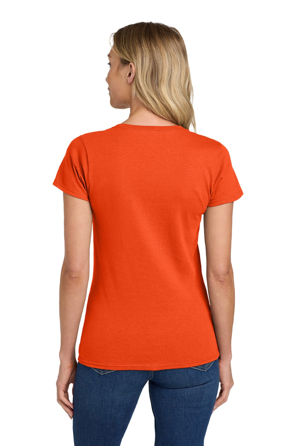 Gildan 5000L Womens Short Sleeve Crewneck T-Shirt Orange Model Back