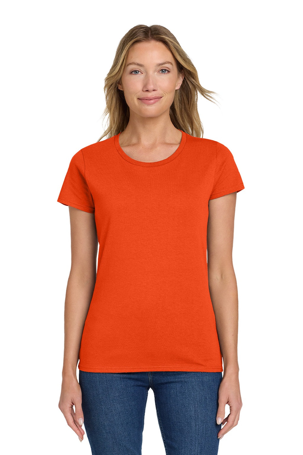 Gildan 5000L Womens Short Sleeve Crewneck T-Shirt Orange Model Front