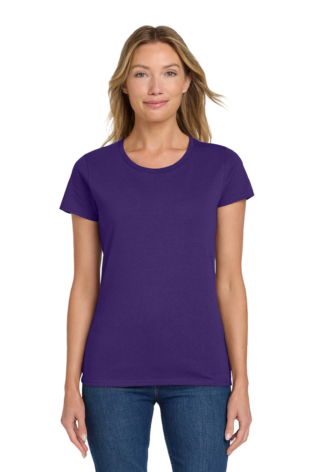 Gildan 5000L Womens Short Sleeve Crewneck T-Shirt Purple Model Front