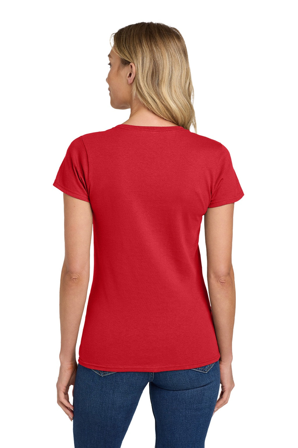 Gildan 5000L Womens Short Sleeve Crewneck T-Shirt Red Model Back