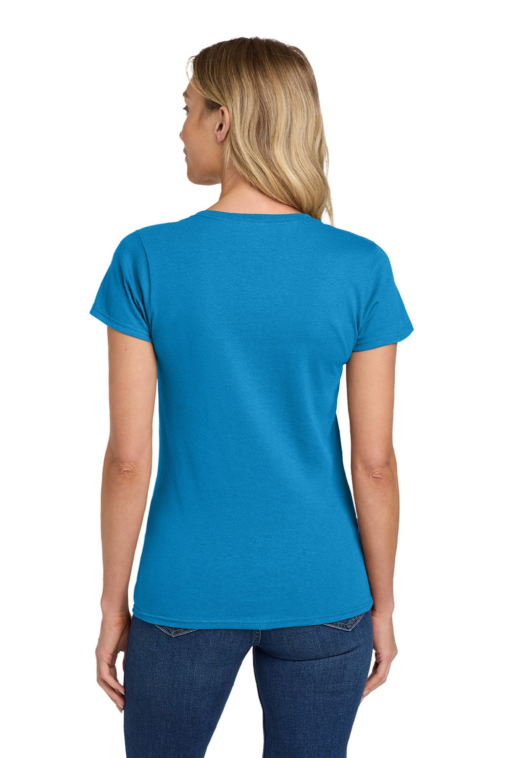 Gildan 5000L Womens Short Sleeve Crewneck T-Shirt Sapphire Blue Model Back