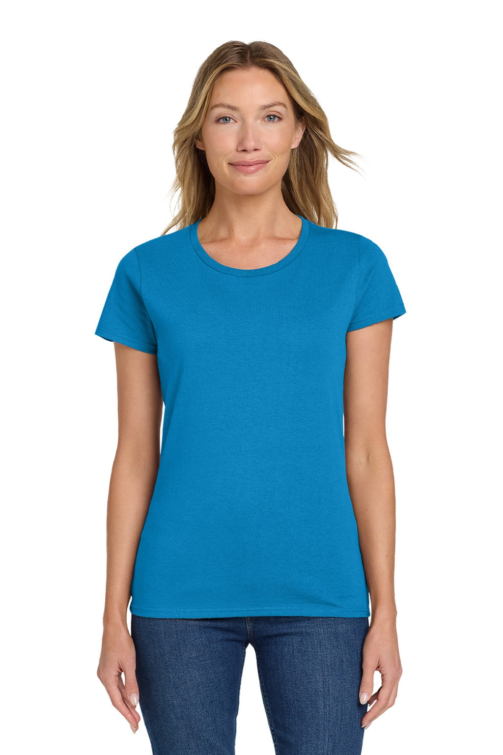 Gildan 5000L Womens Short Sleeve Crewneck T-Shirt Sapphire Blue Model Front