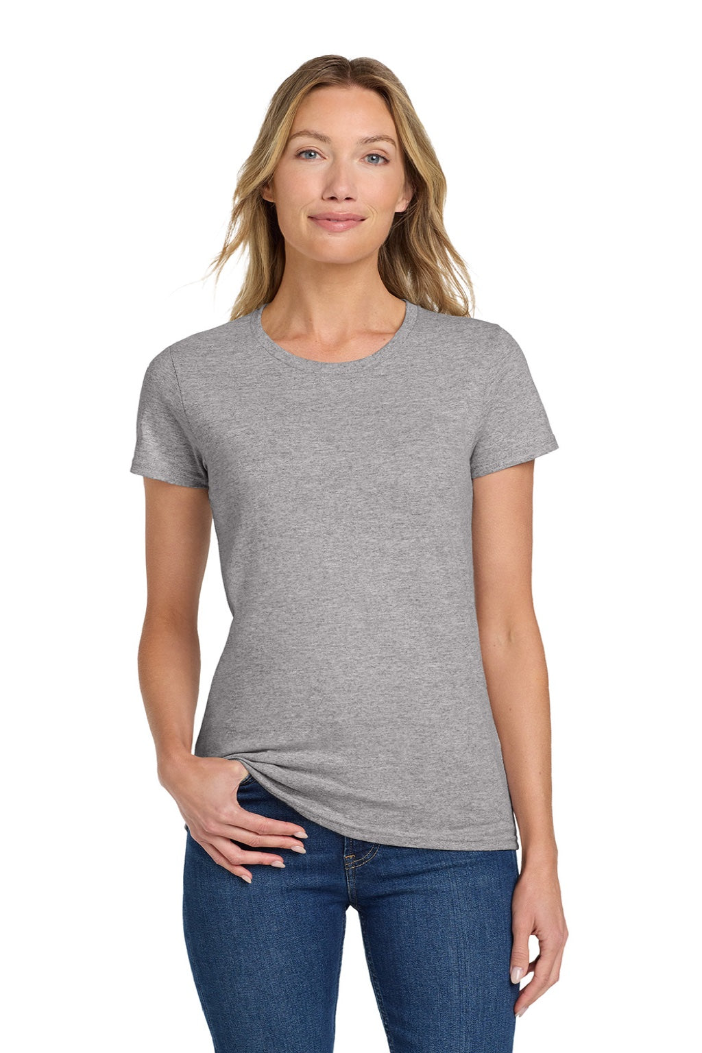 Gildan 5000L Womens Short Sleeve Crewneck T-Shirt Sport Grey Model Front
