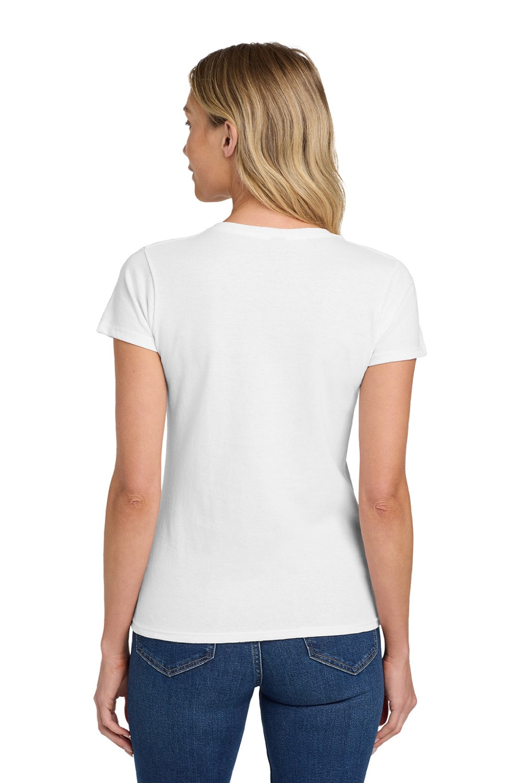 Gildan 5000L Womens Short Sleeve Crewneck T-Shirt White Model Back