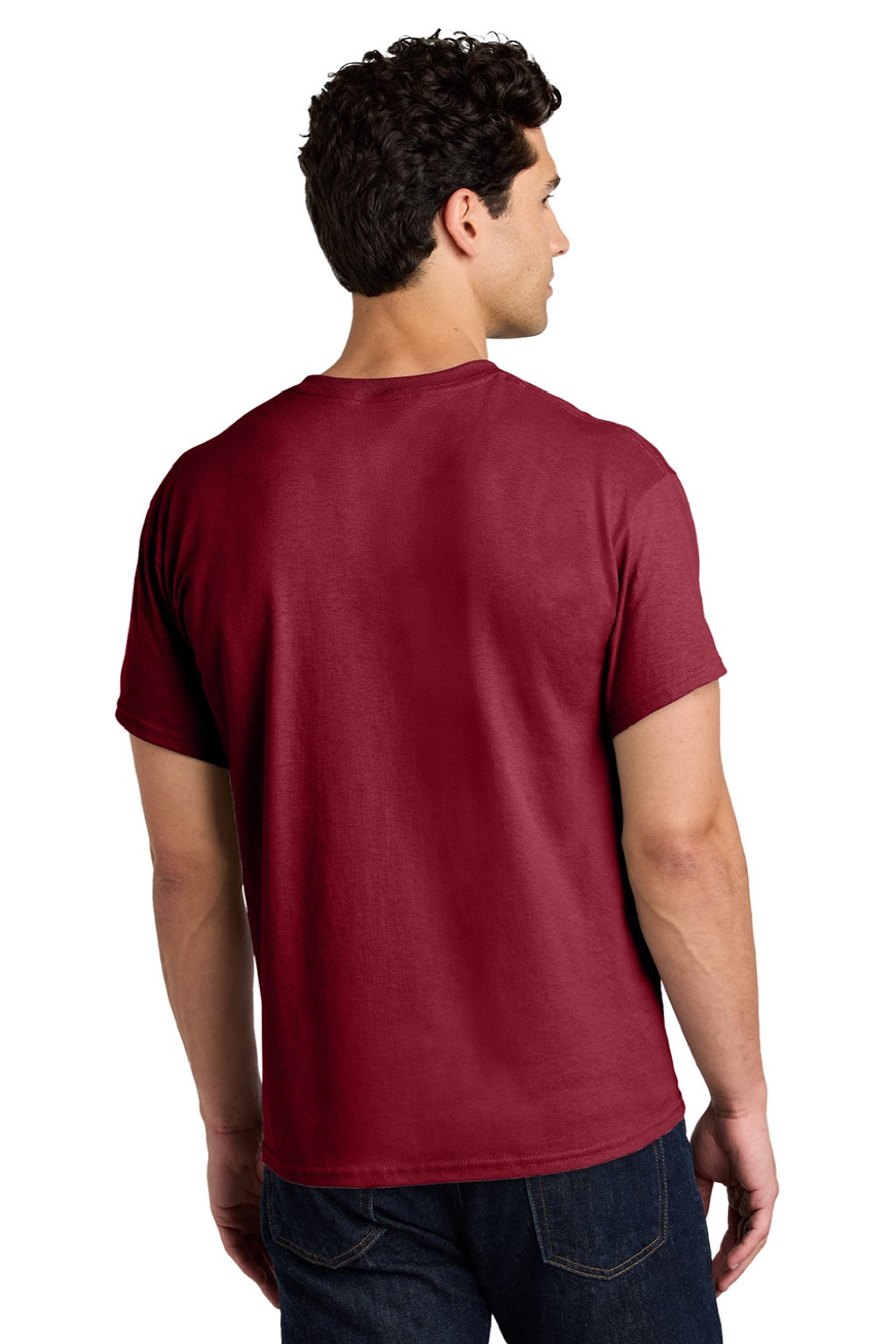 Gildan 5000 Mens Short Sleeve Crewneck T-Shirt Antique Cherry Red Model Back