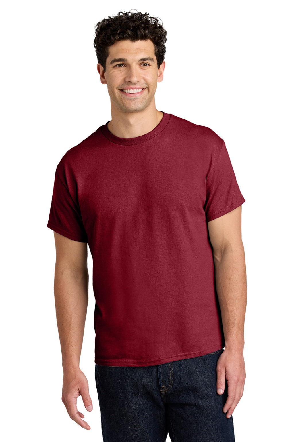 Gildan 5000 Mens Short Sleeve Crewneck T-Shirt Antique Cherry Red Model Front