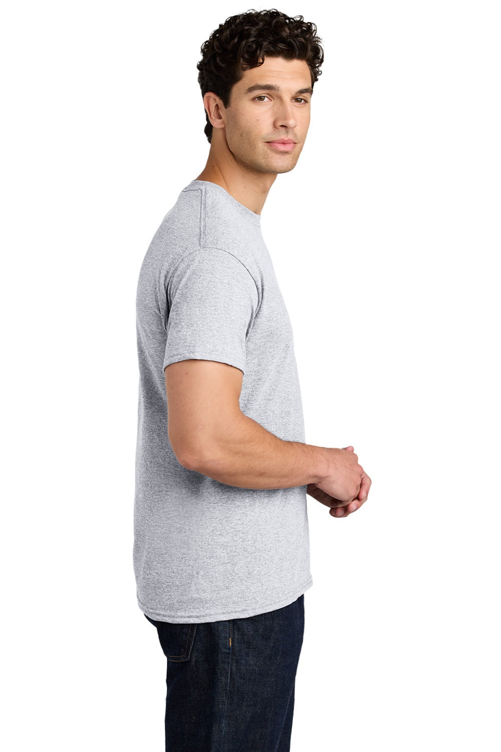 Gildan 5000 Mens Short Sleeve Crewneck T-Shirt Ash Grey Model Side