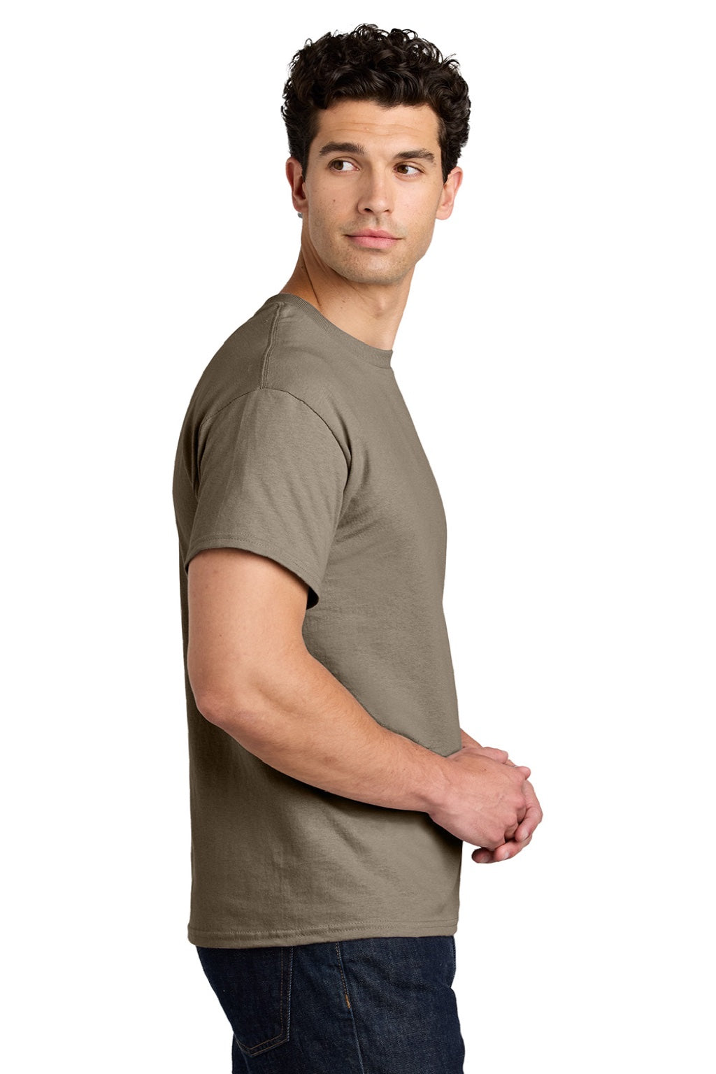Gildan 5000 Mens Short Sleeve Crewneck T-Shirt Brown Savana Model Side