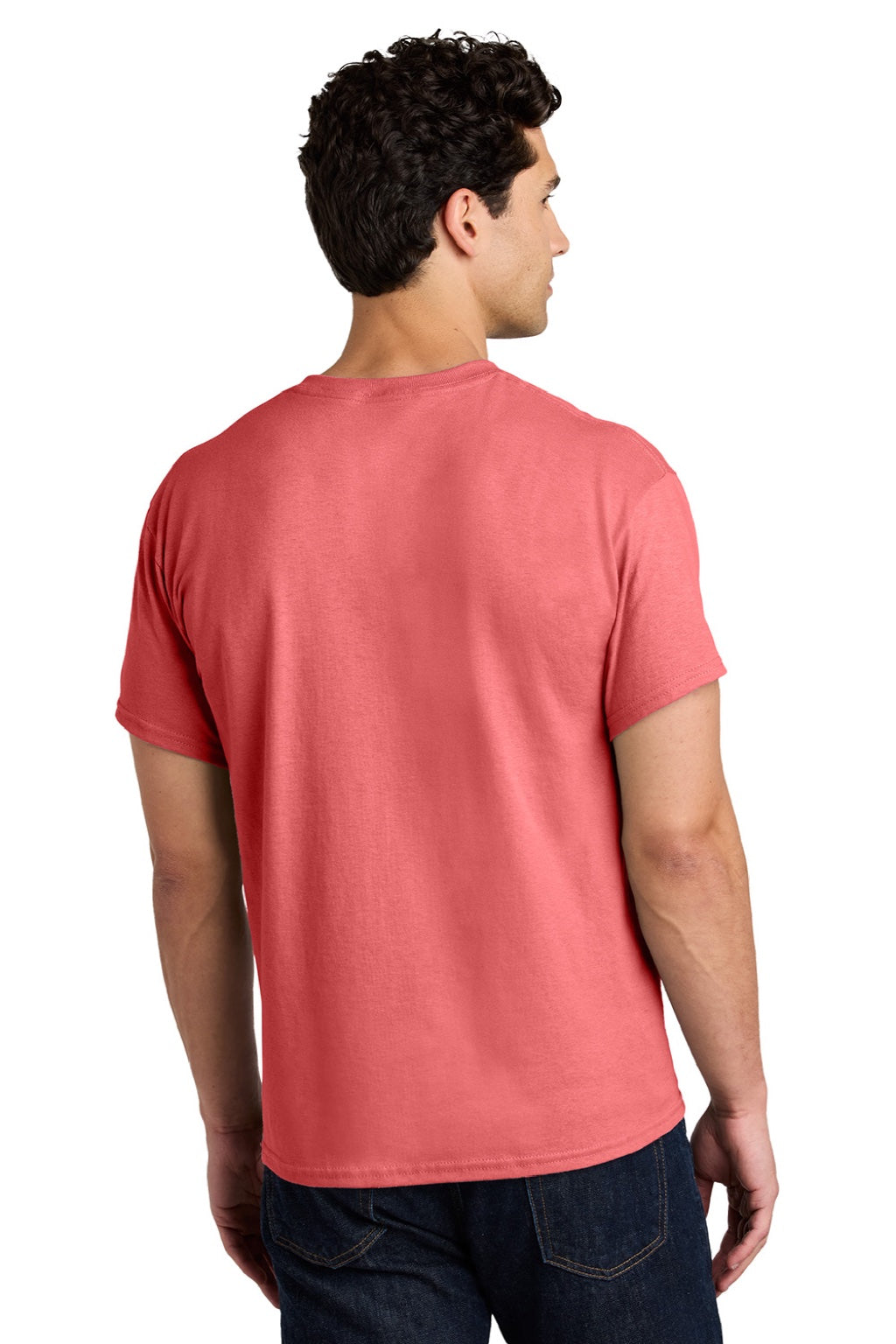 Gildan 5000 Mens Short Sleeve Crewneck T-Shirt Coral Silk Model Back