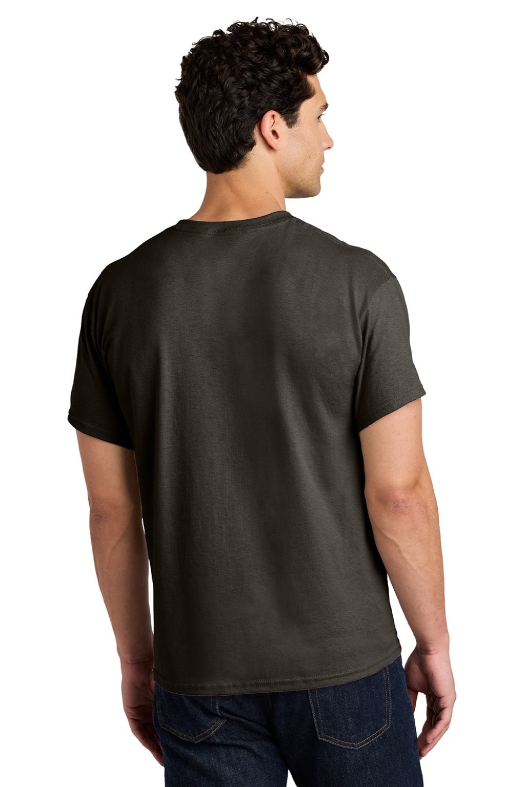 Gildan 5000 Mens Short Sleeve Crewneck T-Shirt Dark Chocolate Brown Model Back